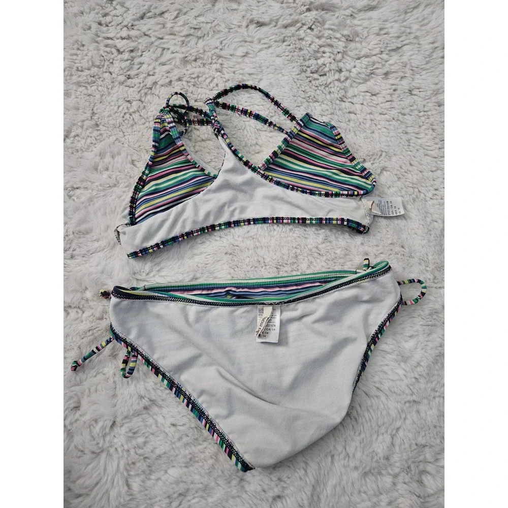 Ella Moss Multi-Color Striped Racerback Bikini Set Swimsuit Size 14 Tween Beach